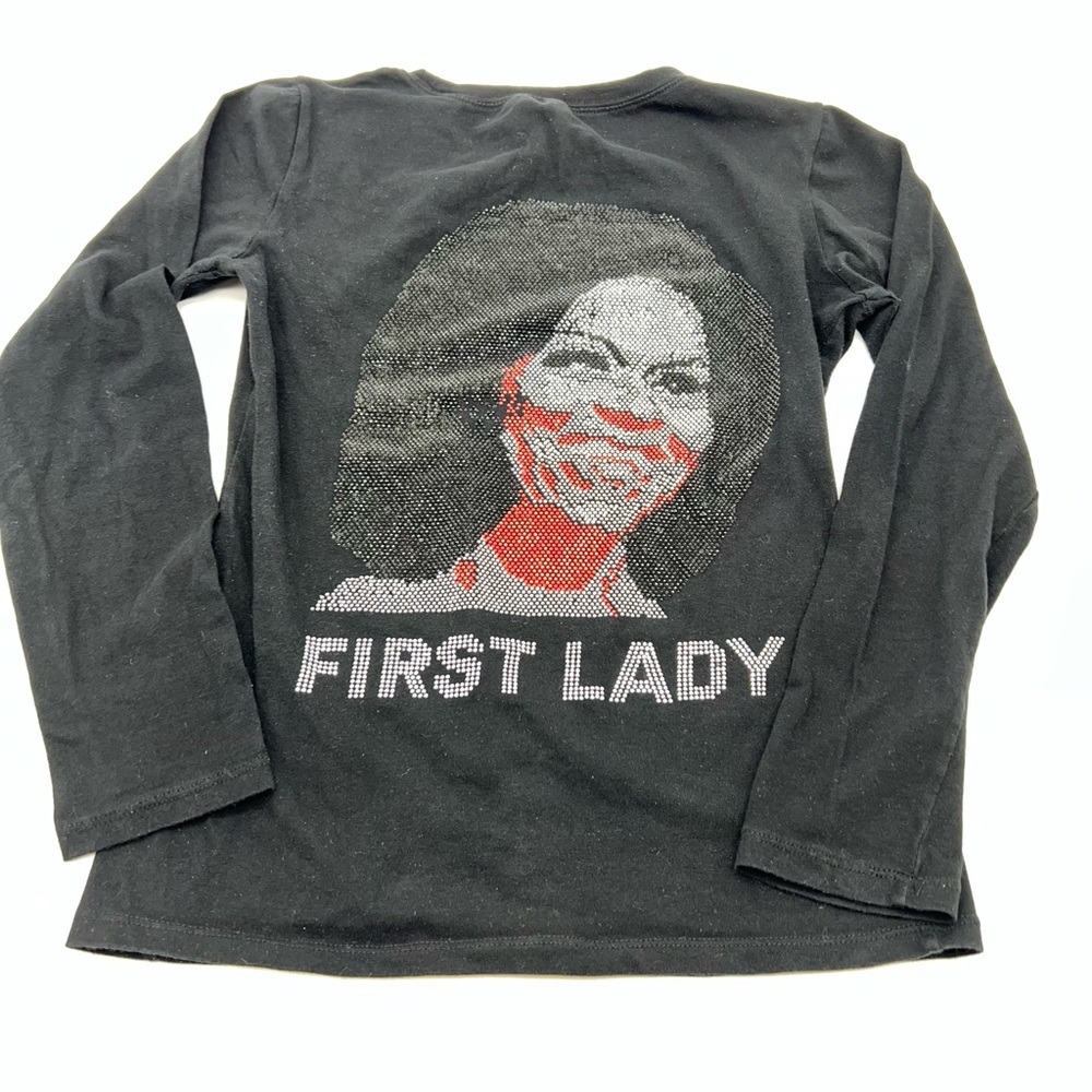 Reserved Black Long Sleeve Women's Tee with First Lady Design-Size M